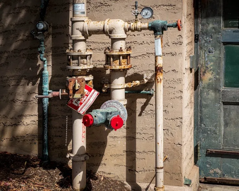 Outdoor plumbing pipes with gauges