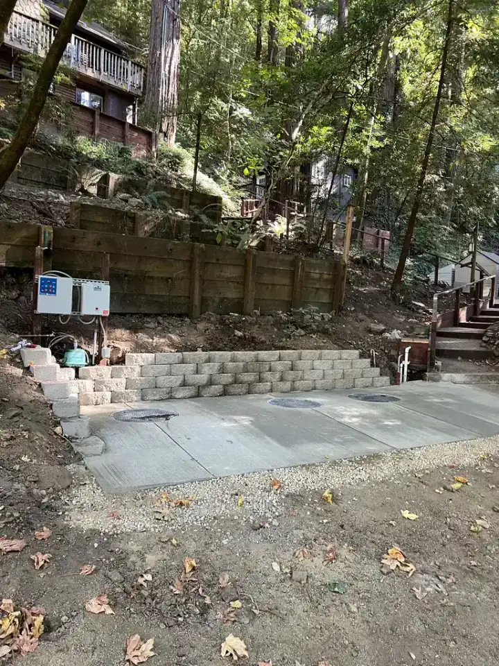 Engineered septic retaining wall and control panel in Santa Cruz County